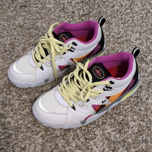 eS Other - Es Symbol Puffy White Purple Skate Sneakers with Yellow Laces 90s Y2K